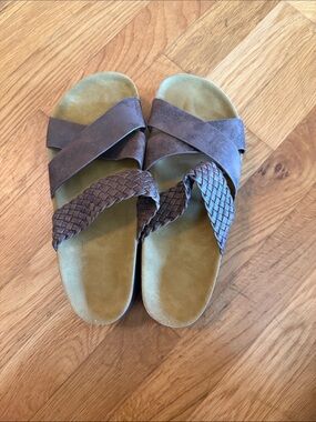 Women's Brown Braided Crisscross Slide Sandals